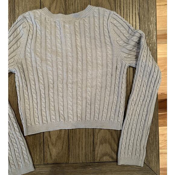 BP. Women's Gray Cable Knit Button Down Crop Cardigan Sweater Long Sleeve S NWT - Picture 6 of 9